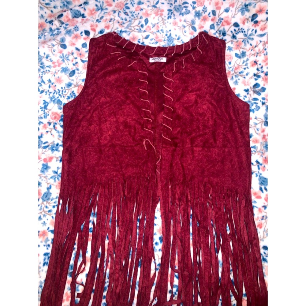 Red faux suede vest